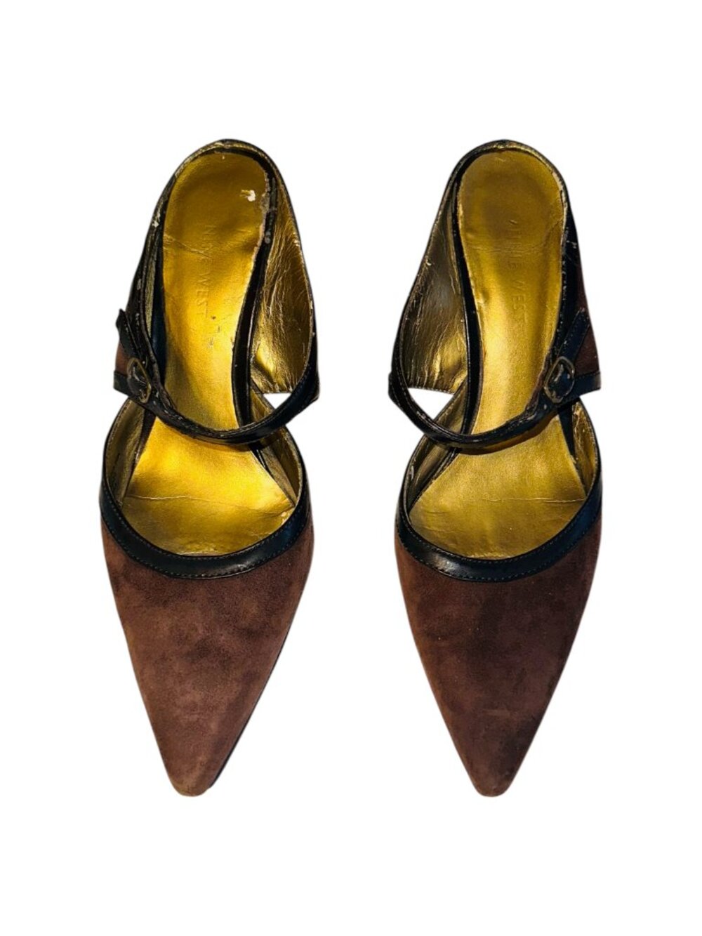 Nine West Brown Suede Slings with Buckle Detail